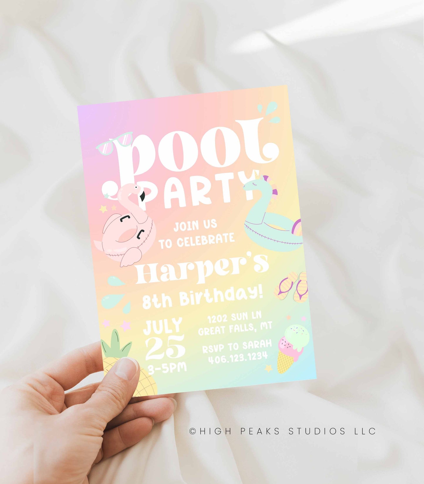 Summer Pool Birthday Party Invitation - High Peaks Studios