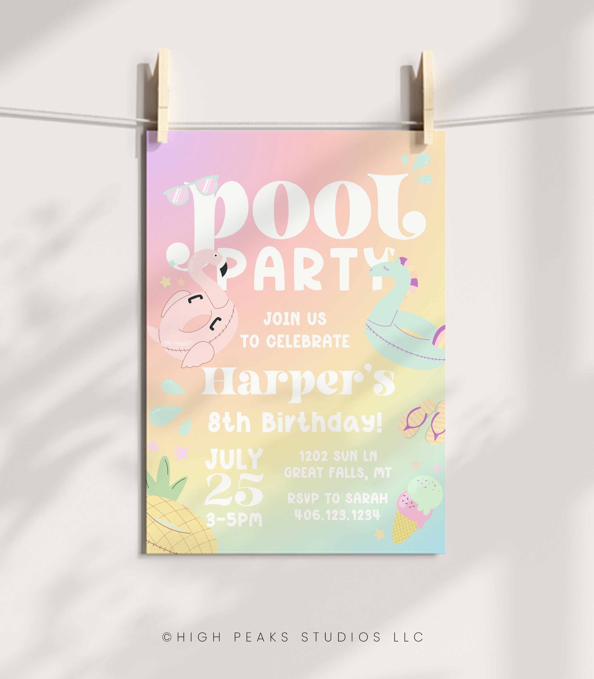 Summer Pool Birthday Party Invitation - High Peaks Studios