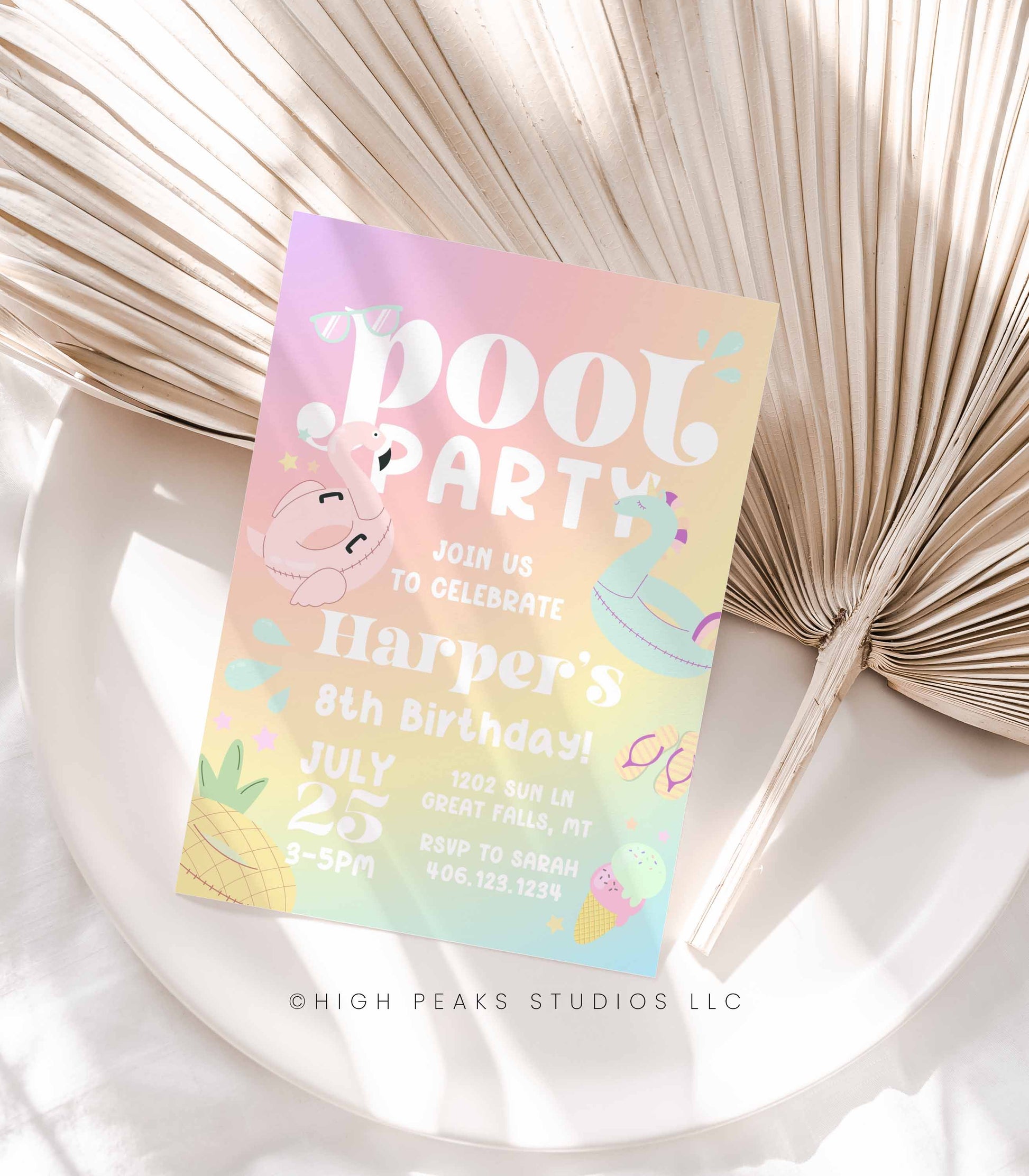 Summer Pool Birthday Party Invitation - High Peaks Studios