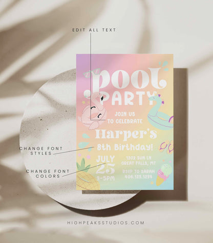 Summer Pool Birthday Party Invitation - High Peaks Studios