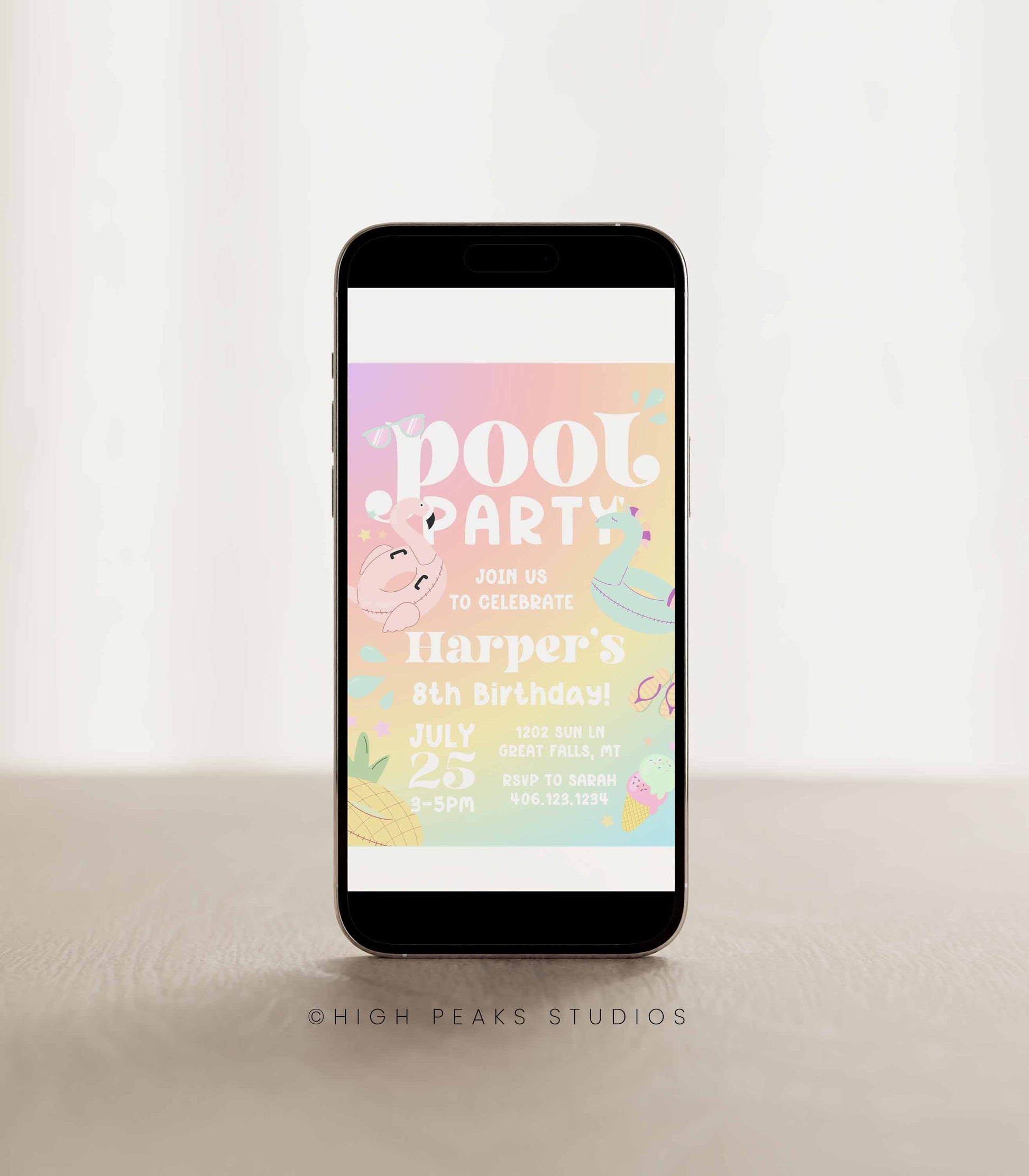 Summer Pool Birthday Party Invitation - High Peaks Studios