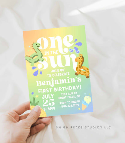 One In The Sun First Birthday Invitation Boy - High Peaks Studios