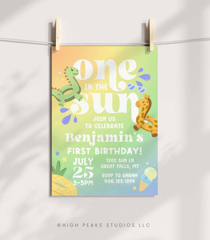 One In The Sun First Birthday Invitation Boy - High Peaks Studios