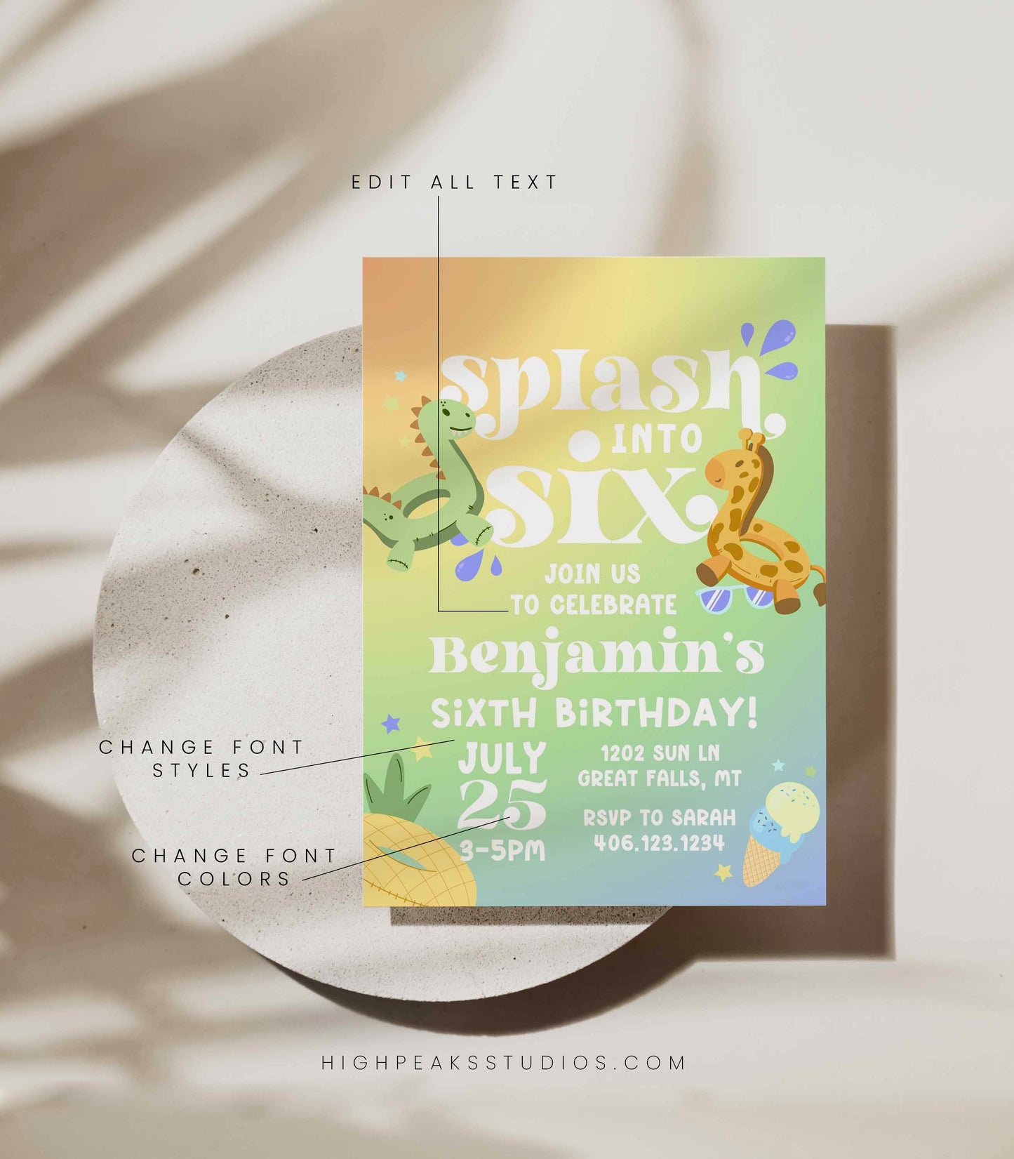 Splash Into Six Summer Pool Birthday Invitation