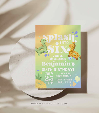 Splash Into Six Summer Pool Birthday Invitation