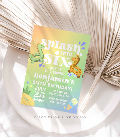 Splash Into Six Summer Pool Birthday Invitation