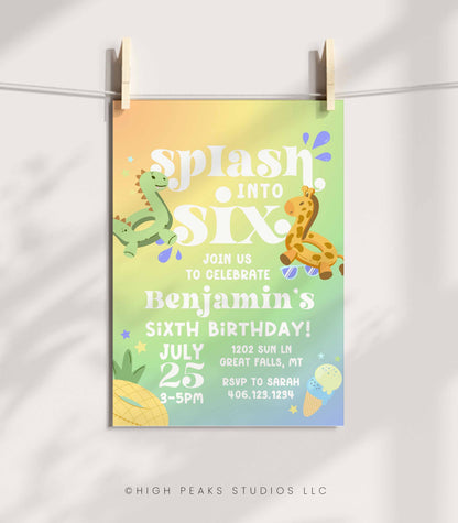 Splash Into Six Summer Pool Birthday Invitation