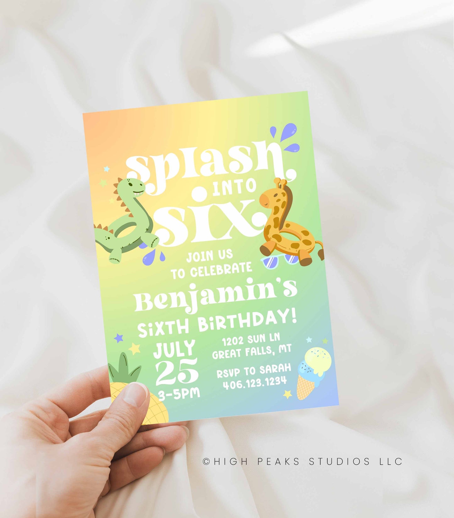 Splash Into Six Summer Pool Birthday Invitation