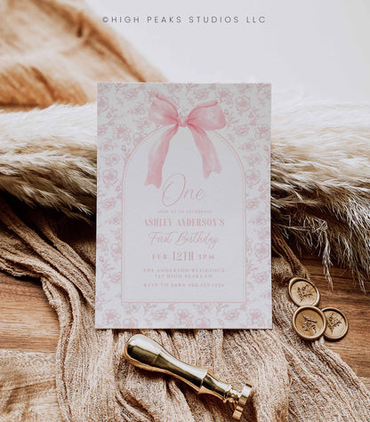 Floral Toile and Pink Bow First Birthday Bundle