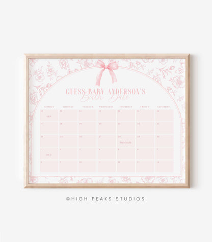 Guess Baby's Birth Date Pink Bow Sign by High Peaks Studios