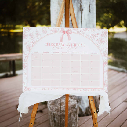 Guess Baby's Birth Date Pink Bow Sign by High Peaks Studios