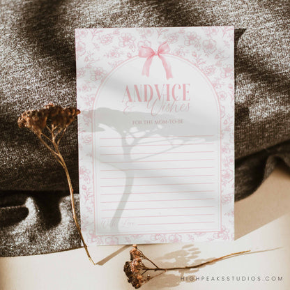 Pink Bow Advice and Wishes Sign And Note Card by High Peaks Studios