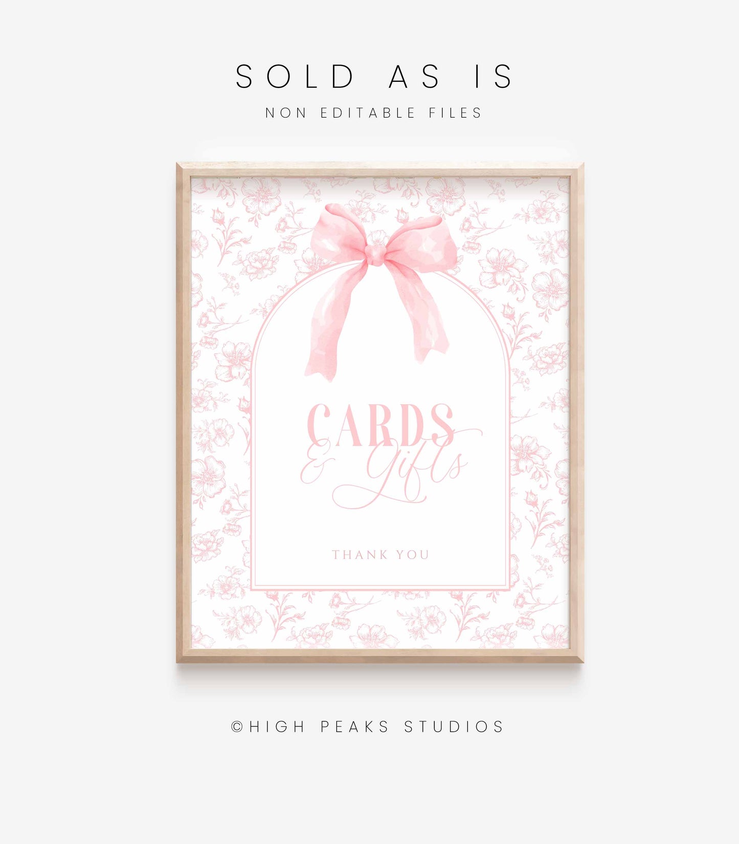 Cards and Gifts Sign Pink Bow Floral Toile Printable by High Peaks Studios