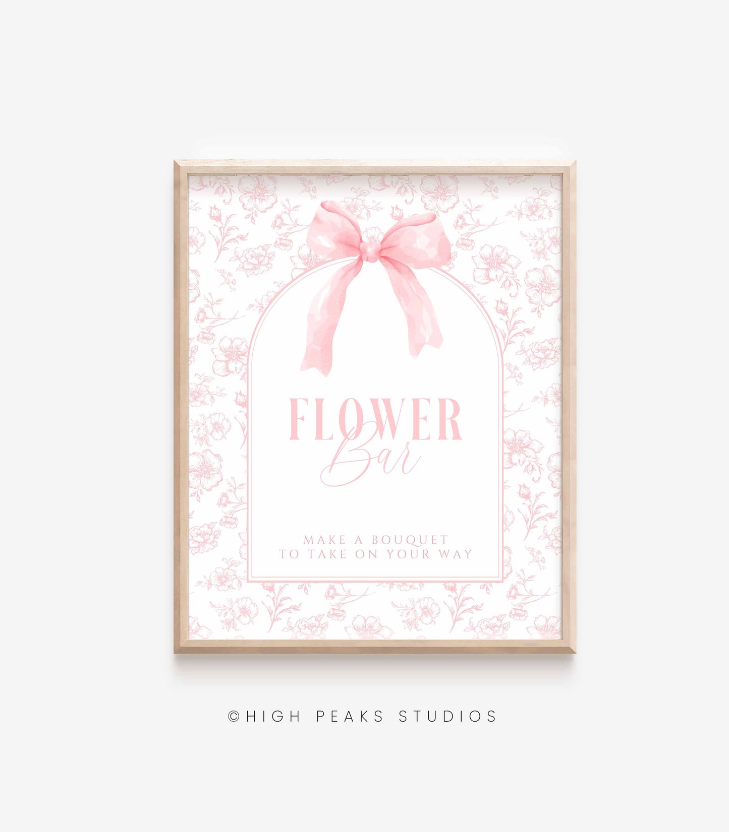 Flower Bar Sign Pink Bow Floral Toile Printable by High Peaks Studios