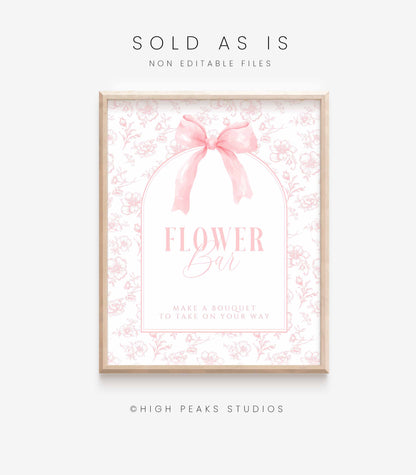 Flower Bar Sign Pink Bow Floral Toile Printable by High Peaks Studios