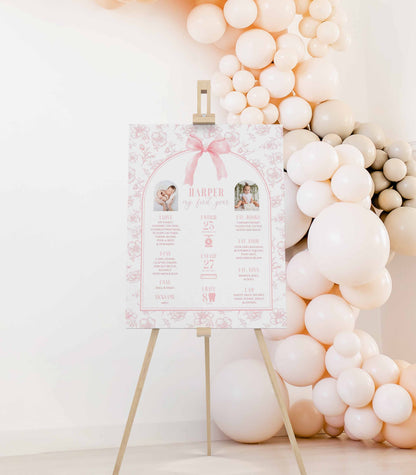 Pink Bow Floral Toile Milestone Poster by High Peaks Studios