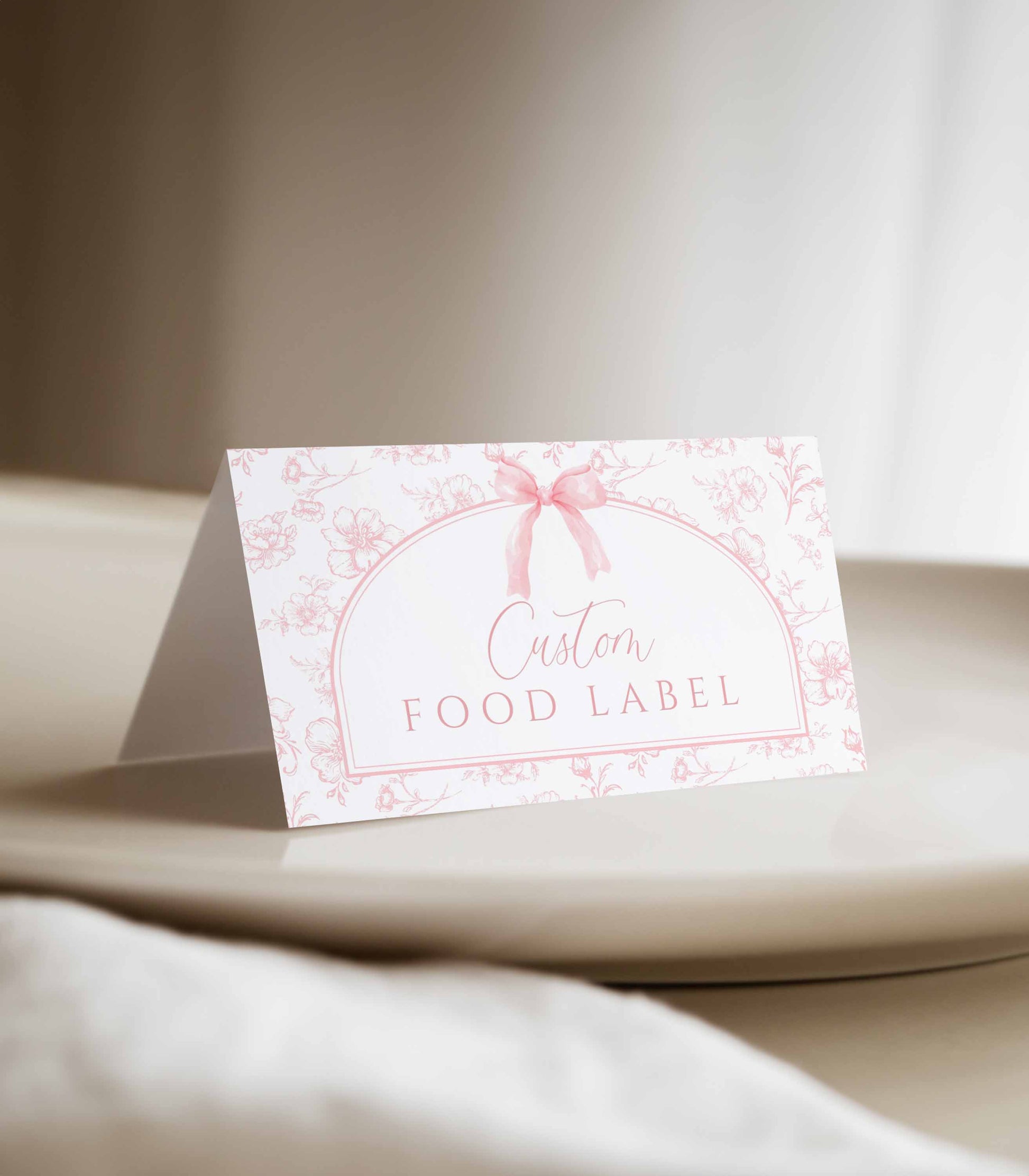 Pink Bow Floral Toile Food Label Cards by High Peaks Studios