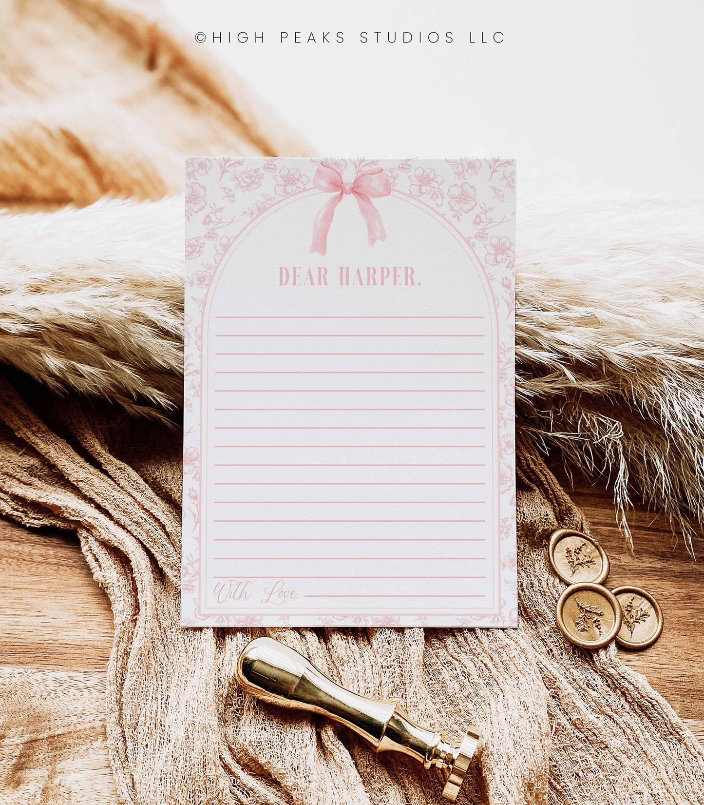 Pink Bow Floral Toile Time Capsule Sign and Note Card Kit by High Peaks Studios