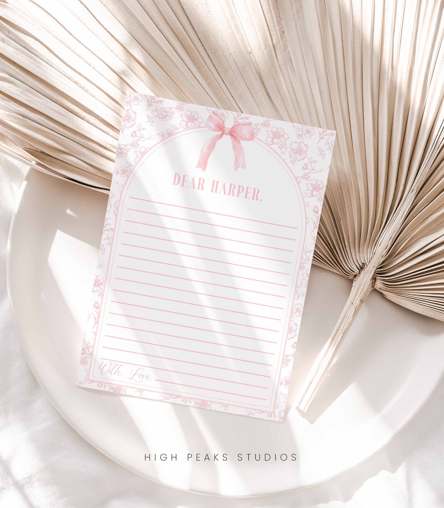 Pink Bow Floral Toile Time Capsule Sign and Note Card Kit by High Peaks Studios