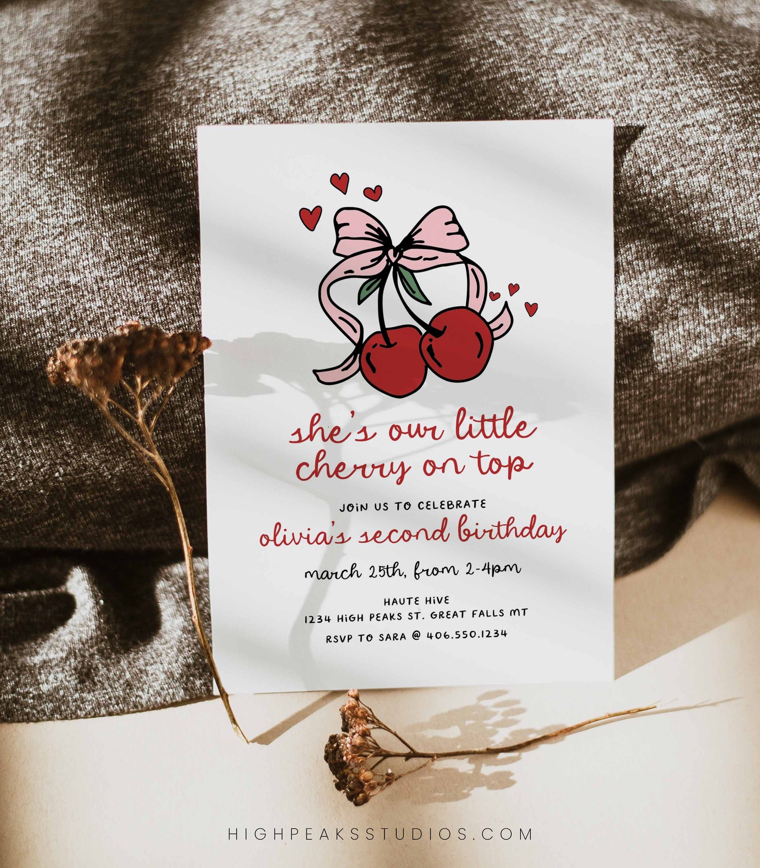 Cherry On Top Birthday Invitation by High Peaks Studios