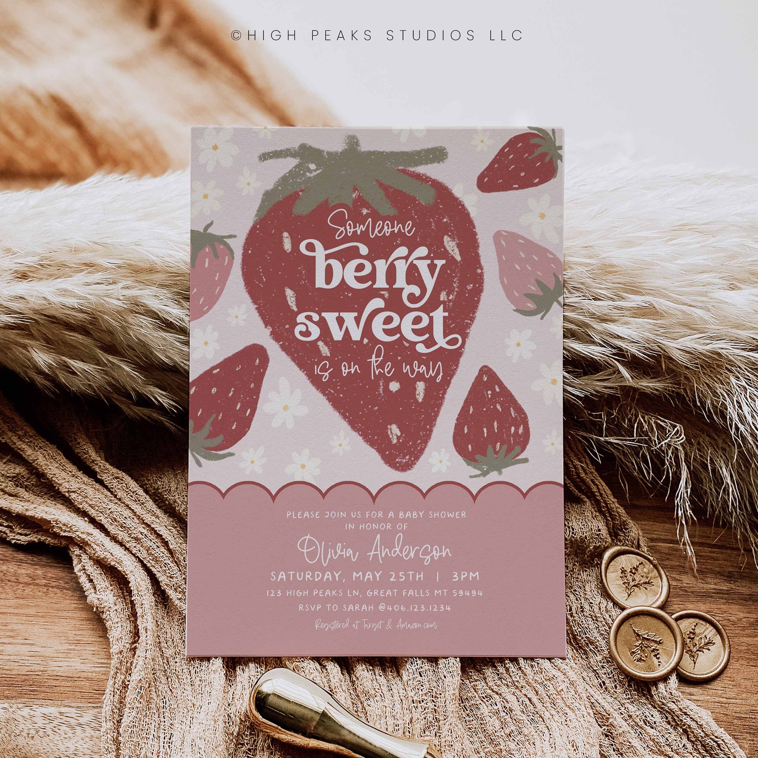Editable Berry Sweet Baby Shower Invitation by High Peaks Studios
