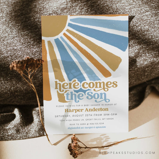 Here Comes The Son Baby Shower Invitation by High Peaks Studios