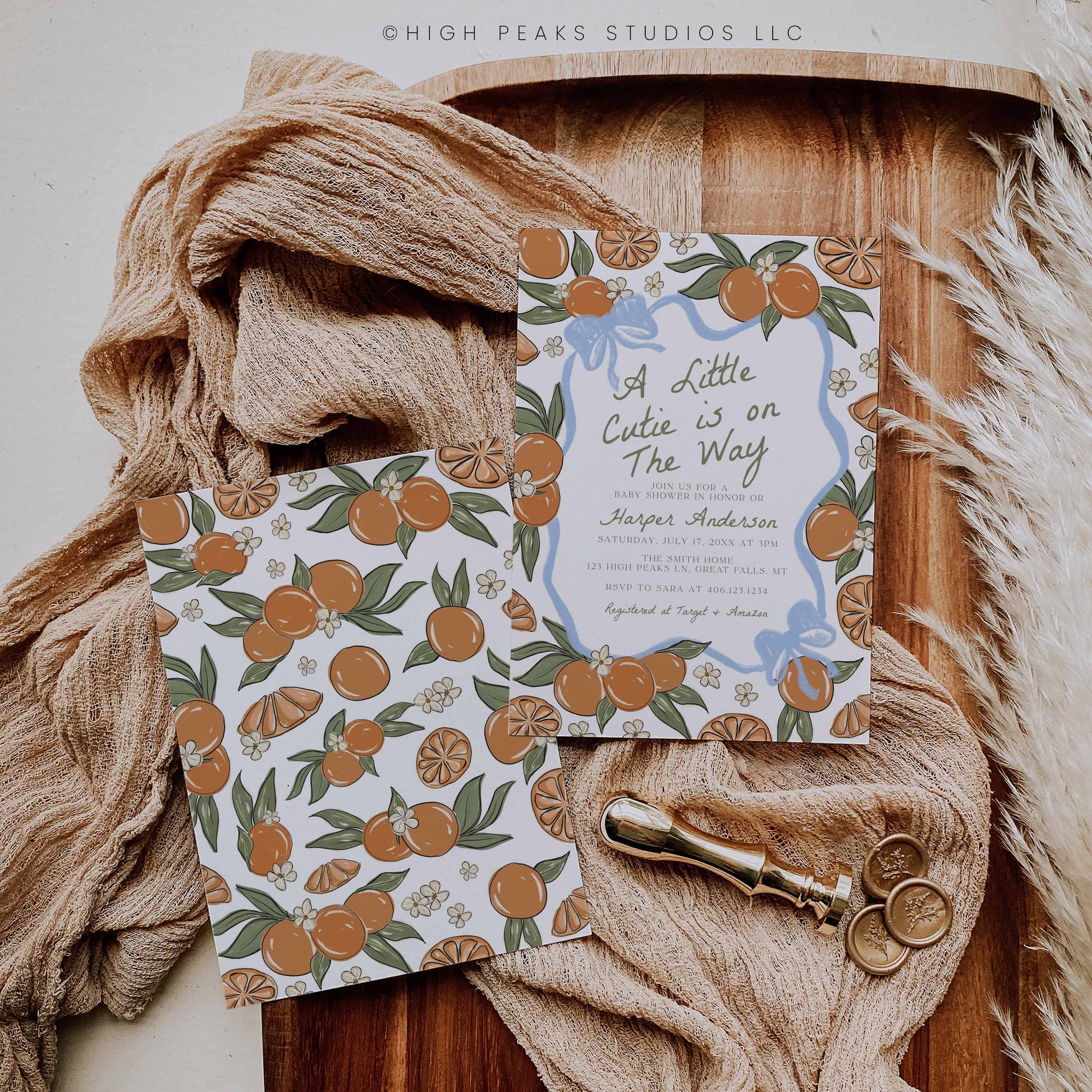 A little Cutie Baby Shower Invitation Template - Blue Bow by High Peaks Studios
