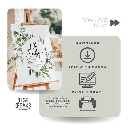 EDITABLE, Greenery Baby Shower Welcome Sign By High Peaks Studios
