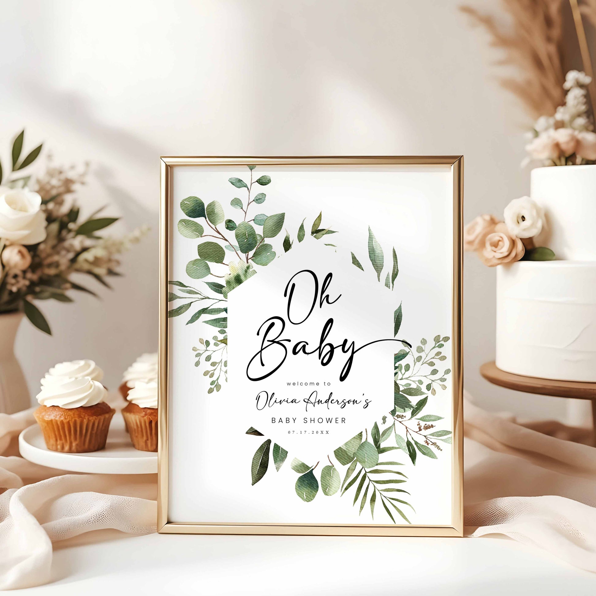 EDITABLE, Greenery Baby Shower Welcome Sign By High Peaks Studios