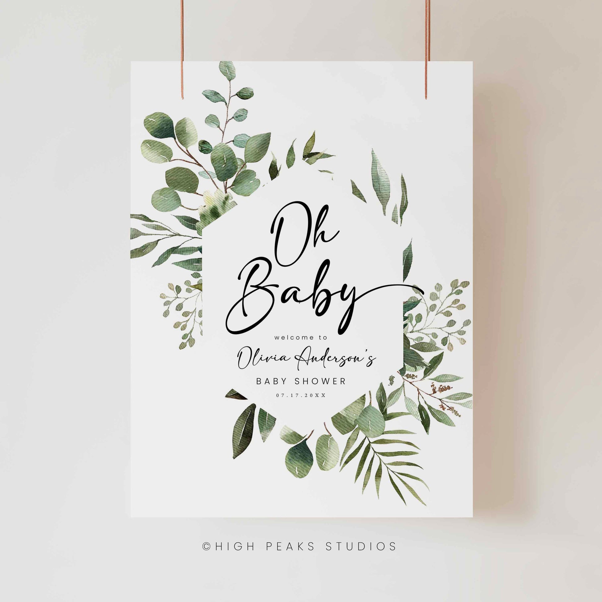 EDITABLE, Greenery Baby Shower Welcome Sign By High Peaks Studios