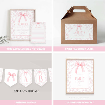 Floral Toile and Pink Bow First Birthday Bundle by High Peaks Studios