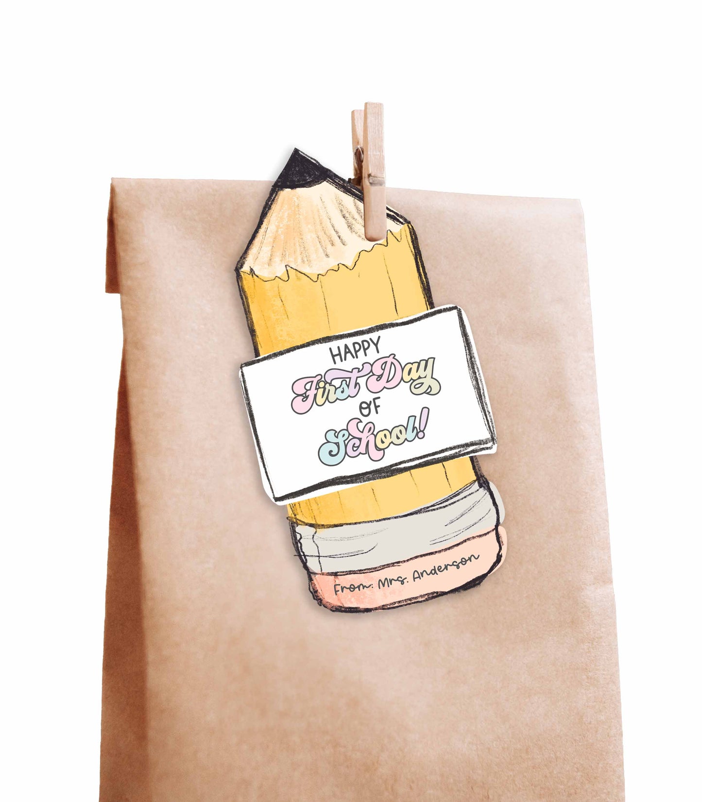 Happy First Day Of School Pencil Gift Tag - High Peaks Studios