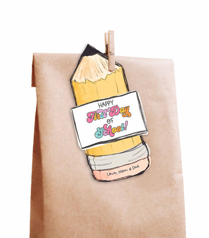 Happy First Day Of School Pencil Gift Tag - High Peaks Studios