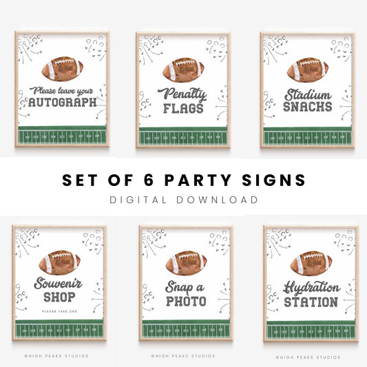Football Party Signs Set of 6 - Printables By High Peaks Studios