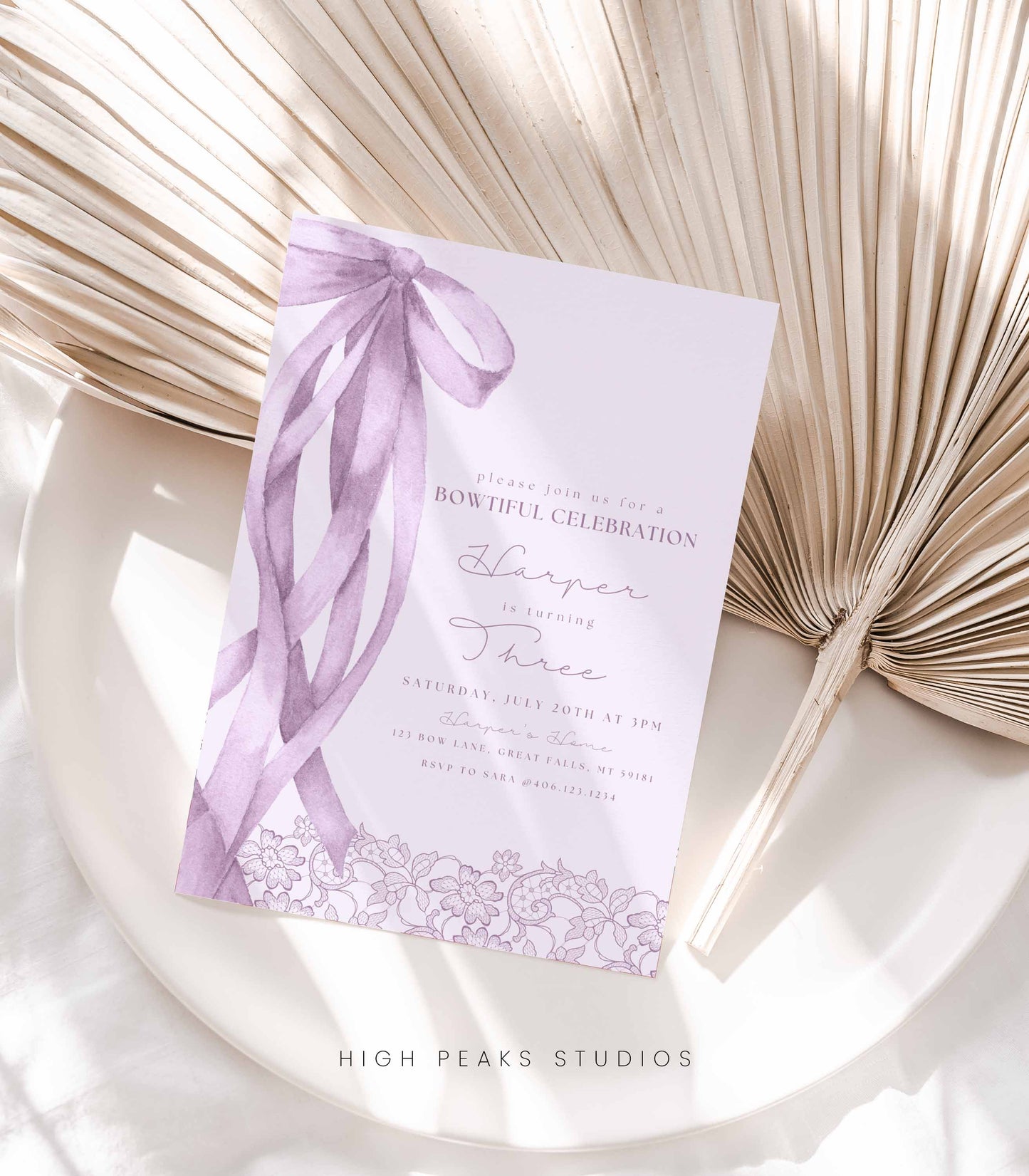 Purple Bow Birthday Invitation Template