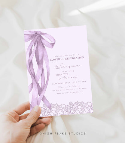 Purple Bow Birthday Invitation Template