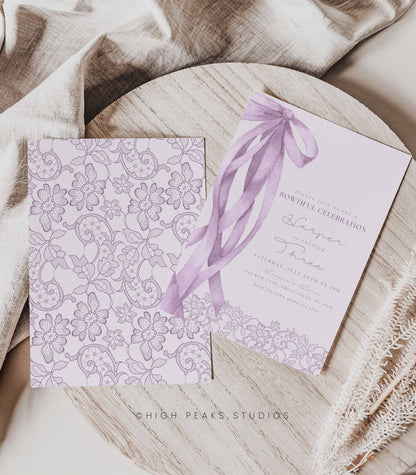 Purple Bow Birthday Invitation Template