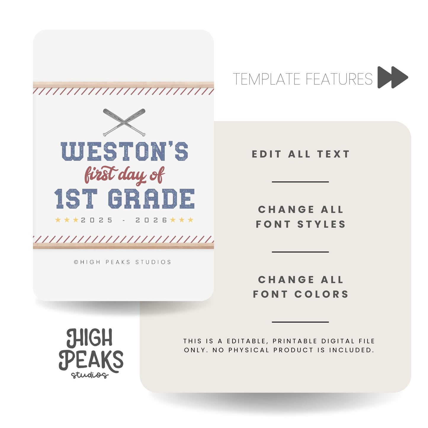 Baseball Back To School Picture Sign (Editable) by high peaks studios