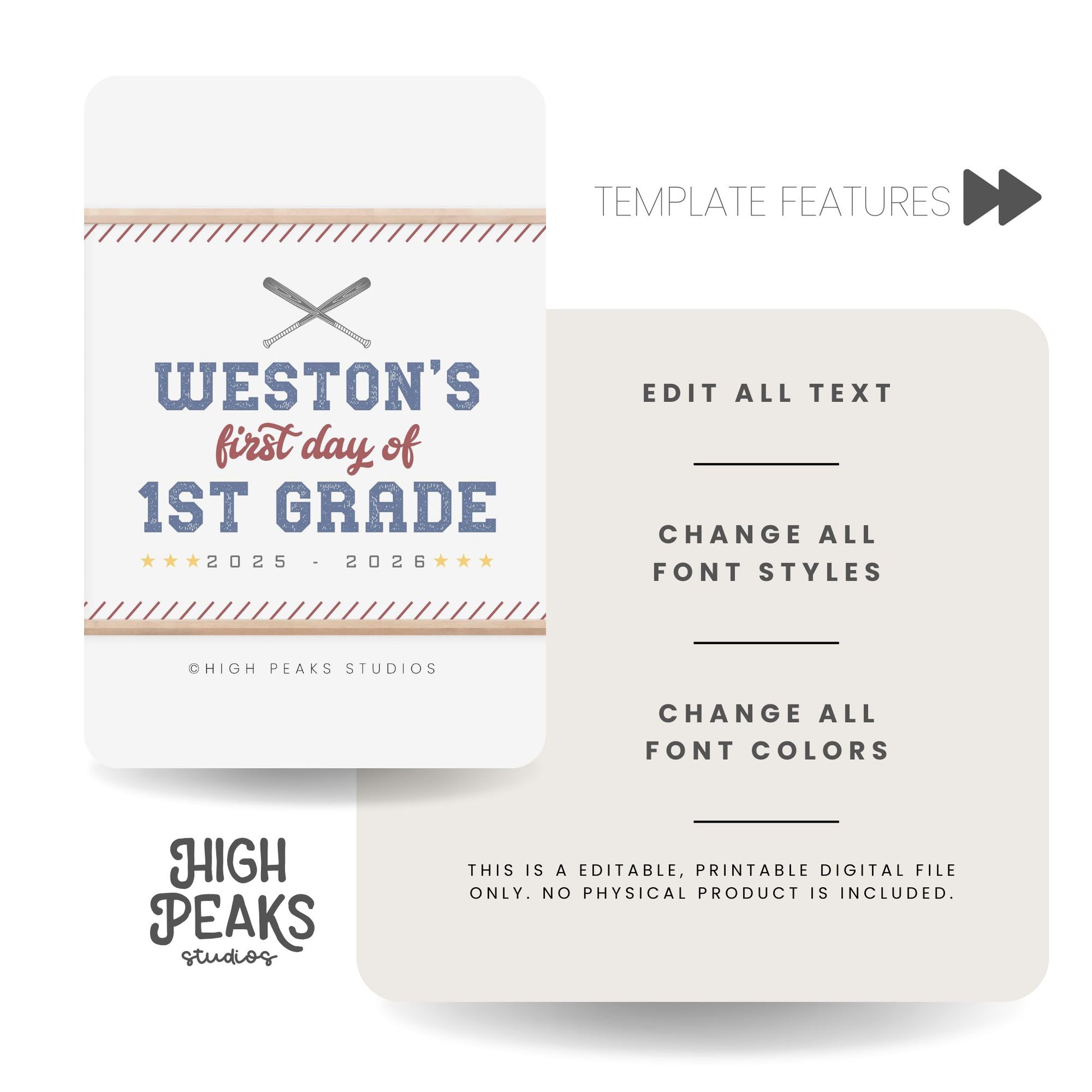 Baseball Back To School Picture Sign (Editable) by high peaks studios