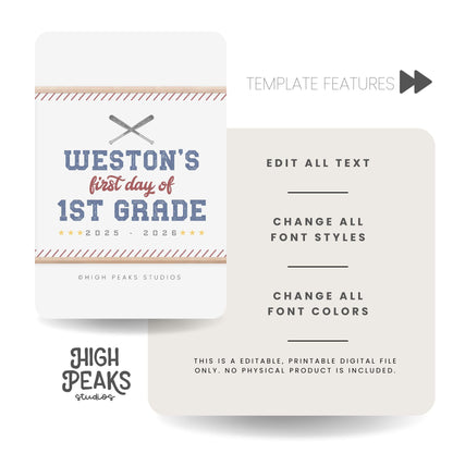 Baseball Back To School Picture Sign (Editable) by high peaks studios