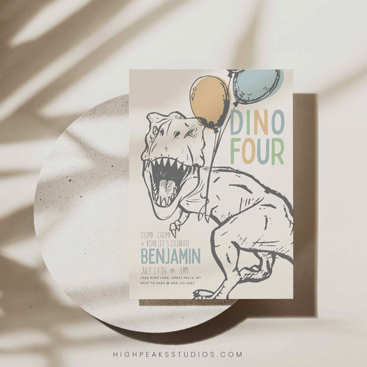 Dino Four, Fourth Birthday Invitation by High Peaks Studios