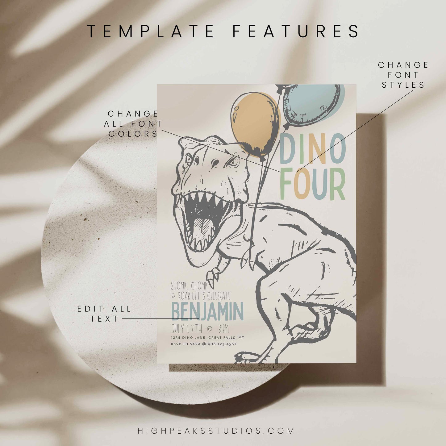 Dino Four, Fourth Birthday Invitation by High Peaks Studios