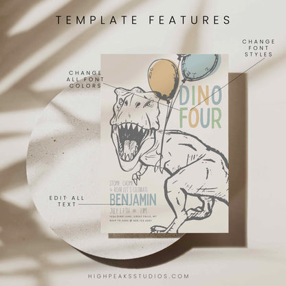 Dino Four, Fourth Birthday Invitation by High Peaks Studios