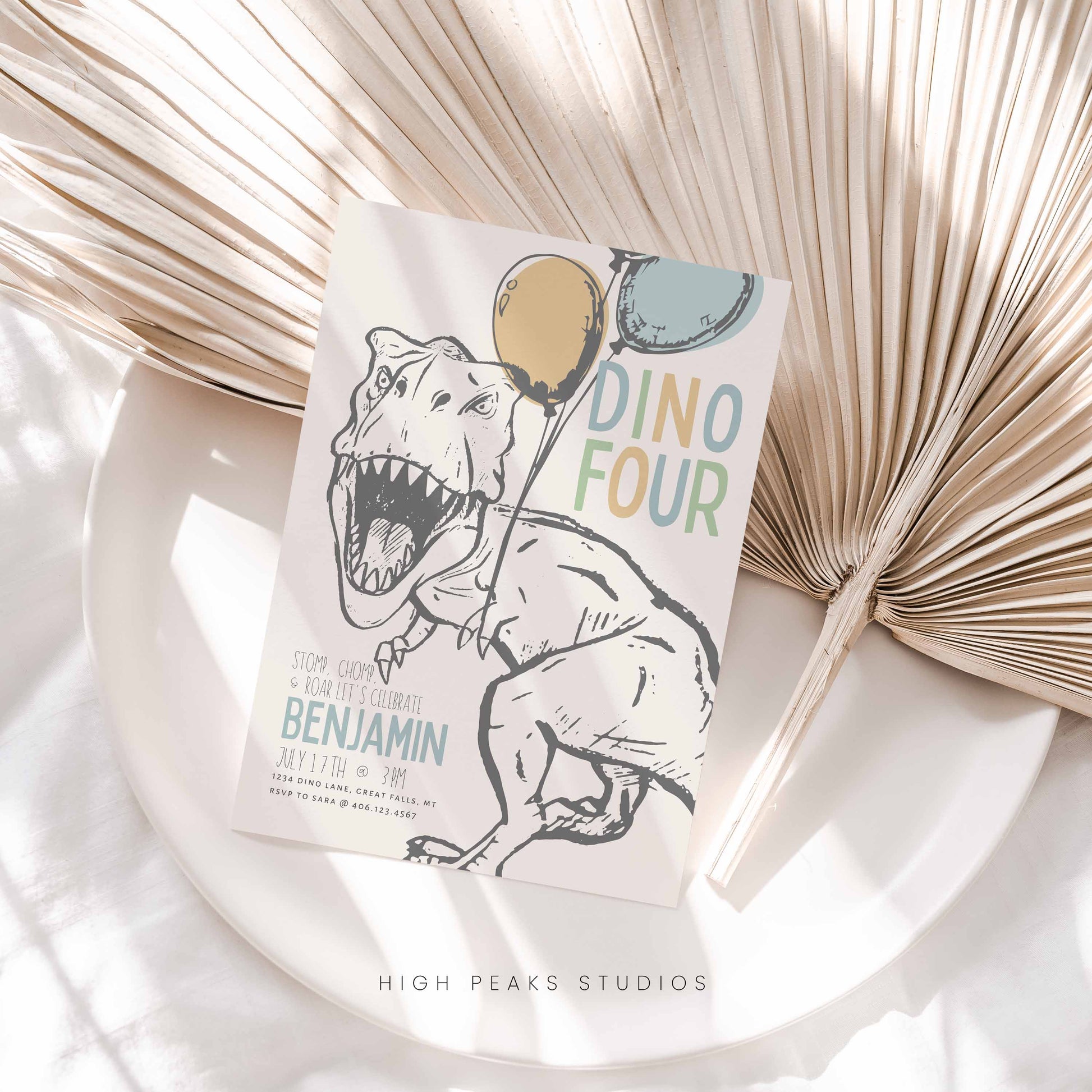 Dino Four, Fourth Birthday Invitation by High Peaks Studios