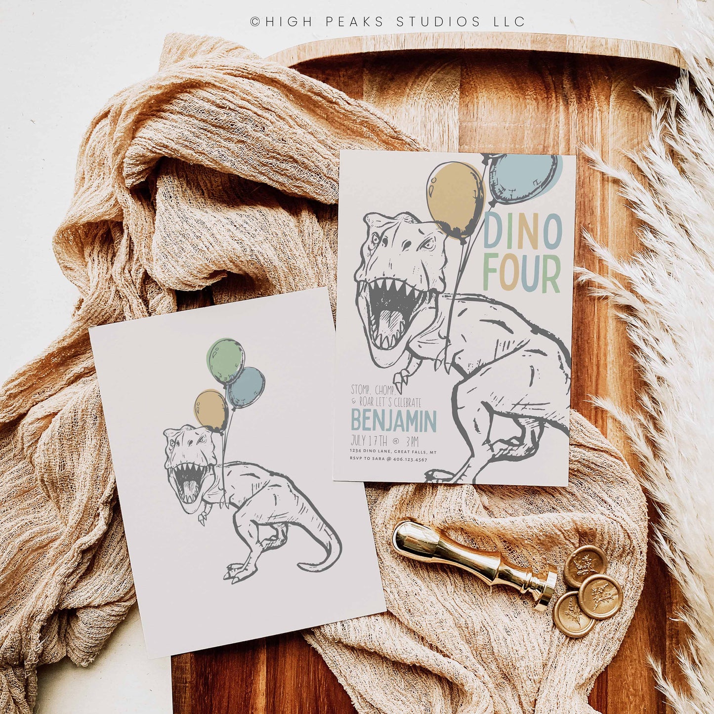 Dino Four, Fourth Birthday Invitation by High Peaks Studios