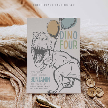 Dino Four, Fourth Birthday Invitation by High Peaks Studios
