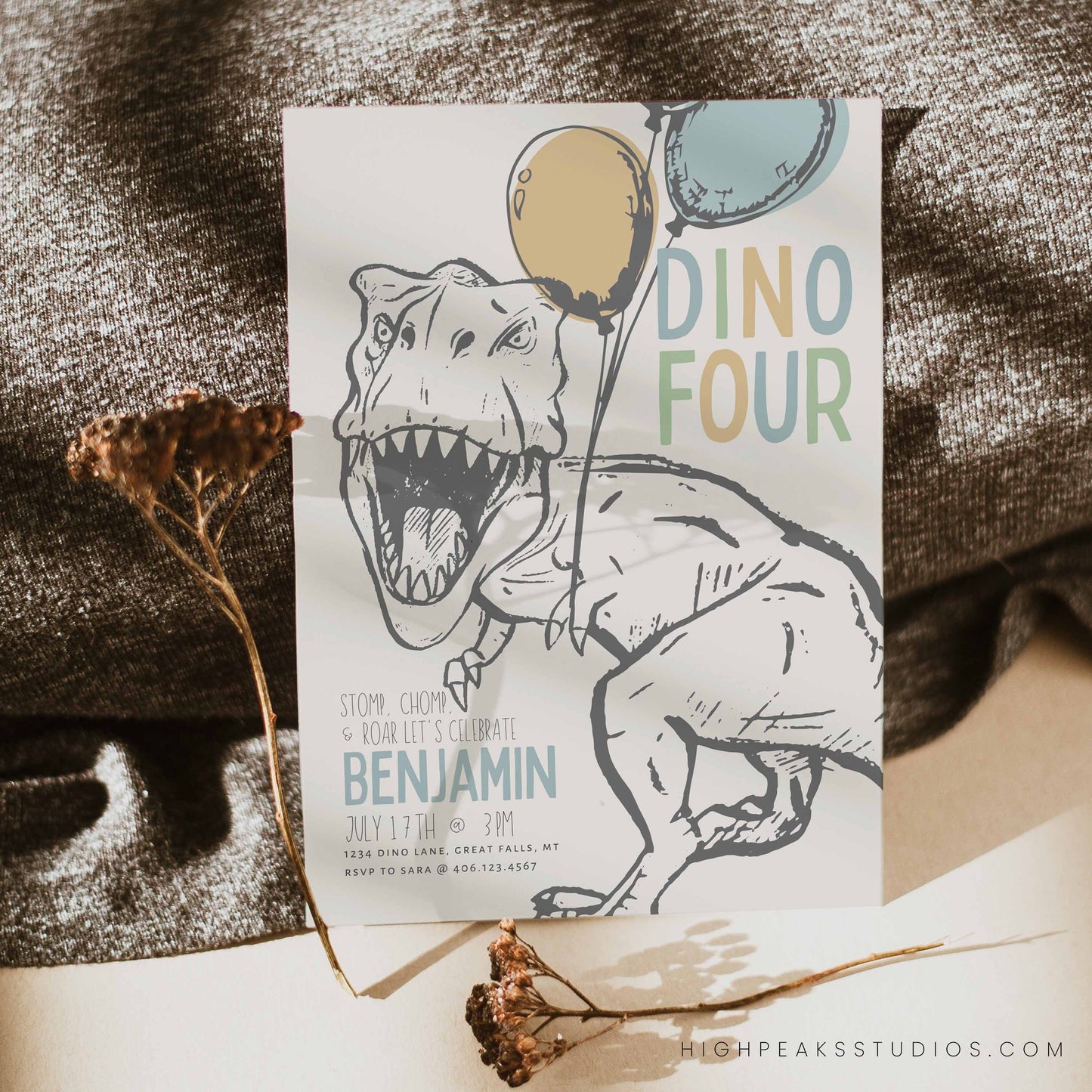 Dino Four, Fourth Birthday Invitation by High Peaks Studios