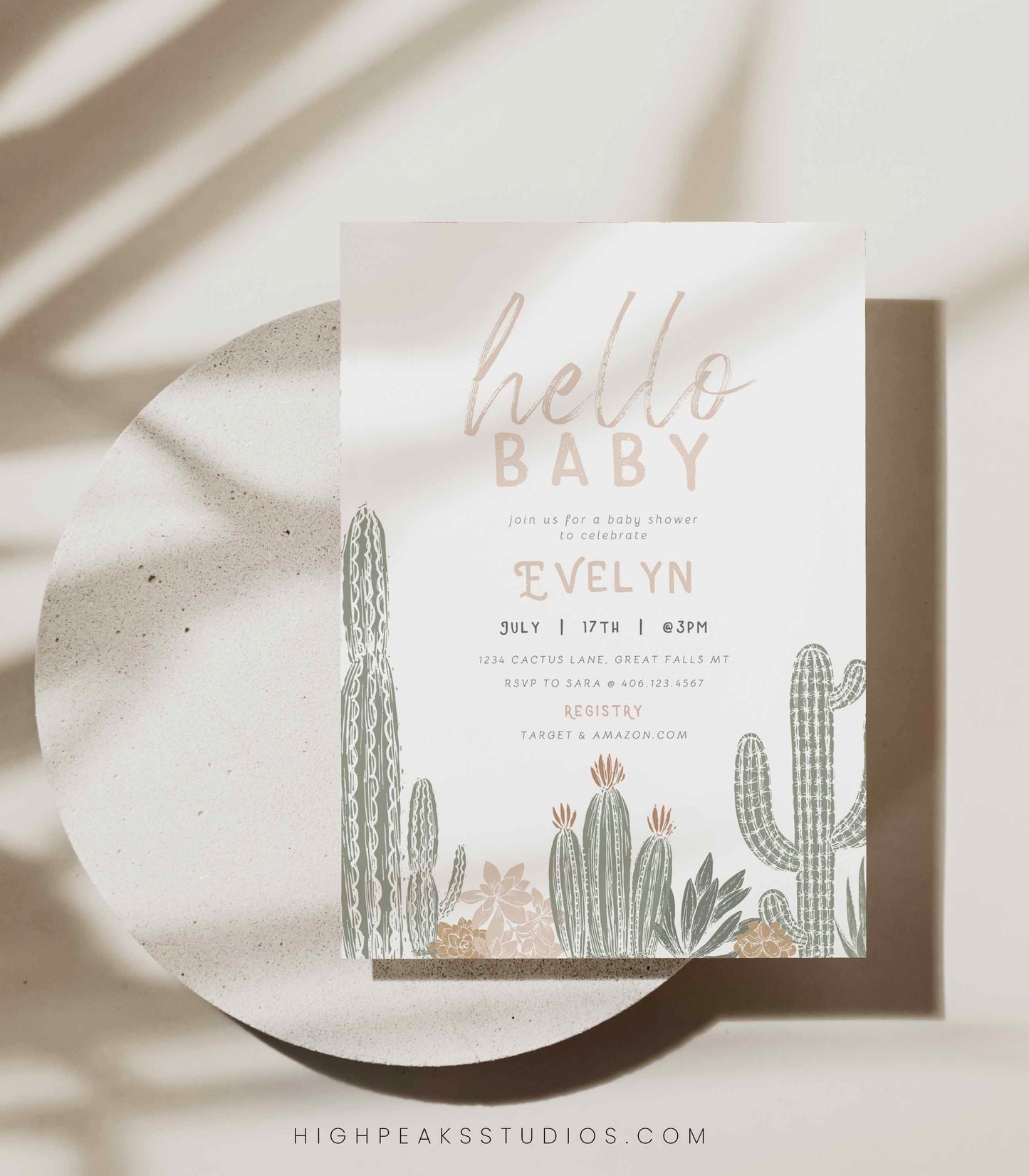 Boho Cactus Baby Shower Invitation Set - High Peaks Studios