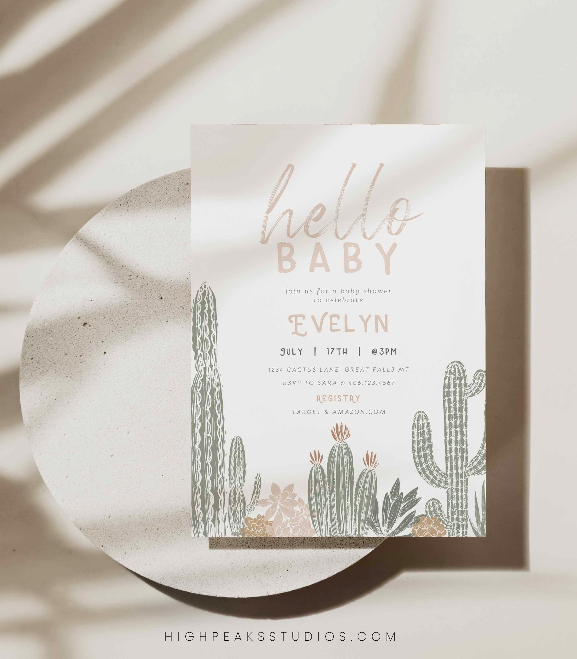 Boho Cactus Baby Shower Invitation Set - High Peaks Studios