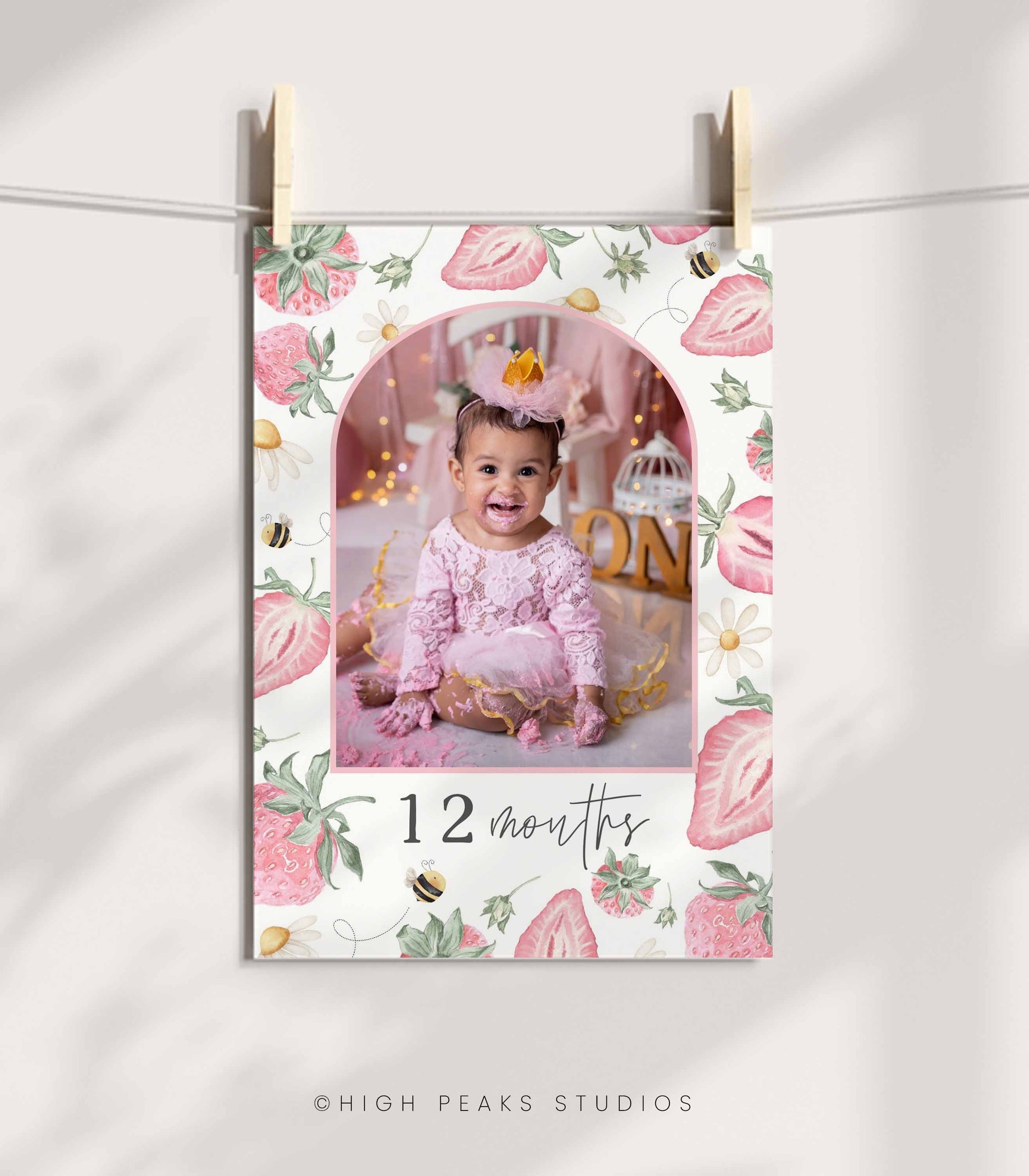 Strawberry 12 Month Photo Board Template - HighPeaksStudios.com